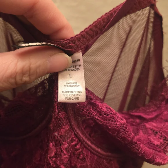 Burgundy Lace Strappy Bodysuit Lingerie Y2K Romantic Mesh Teddy (Size L) - Picture 6 of 10